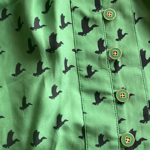 JUICY COUTURE sz8 Mallard duck flutter sleeve blouse top button down shirt SILK - Picture 4 of 7